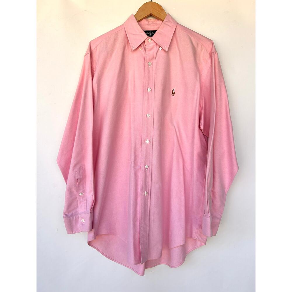 Vintage Ralph Lauren Pink Oxford Yarmouth Button Down Shirt Pony Logo Large - Picture 2 of 8